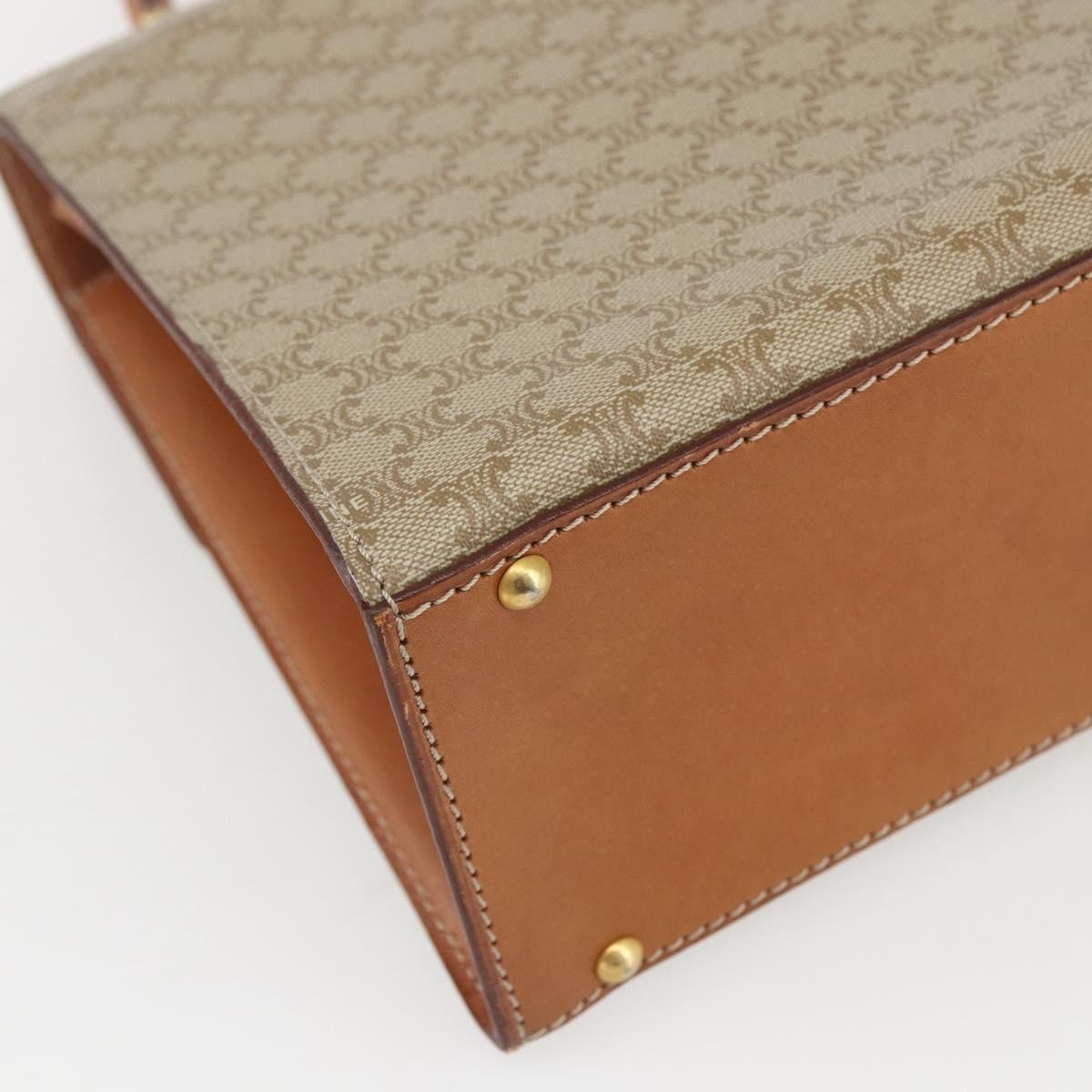 Celine Vintage Macadam Handbag Canvas and Leather, BEIGE, CANVAS, Handbag