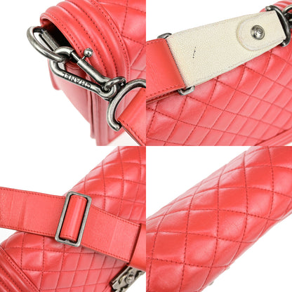 Chanel Boy Flap Bag with Strap Quilted Lambskin, RED, LEATHER, Shoulder bag