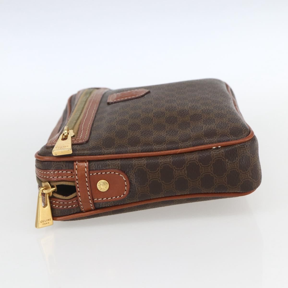 Celine Macadam Pochette Canvas and Leather, BROWN, PVC, Clutche & pouche