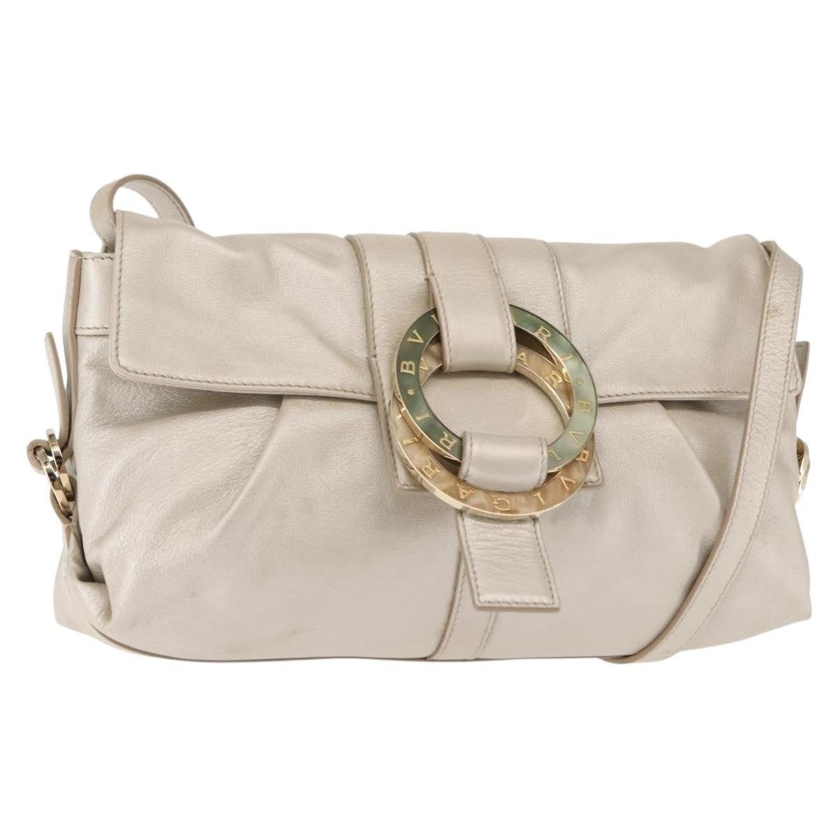 Bvlgari Chandra Flap Shoulder Bag Leather, Silver, Leather, Shoulder Bag