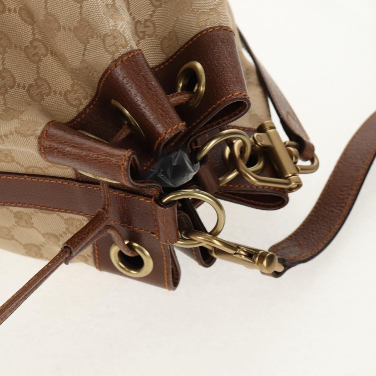 Gucci Drawstring Shoulder Bag GG Canvas with Leather, BEIGE, CANVAS, Shoulder bag