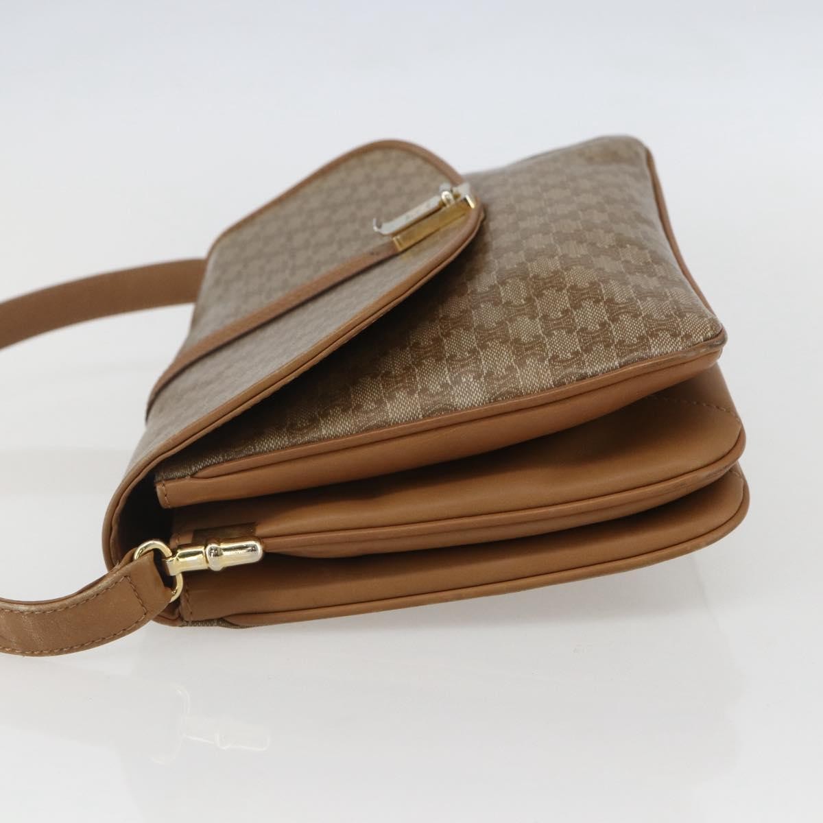 Celine Vintage Macadam Shoulder Bag Canvas and Leather, BEIGE, CANVAS, Shoulder bag