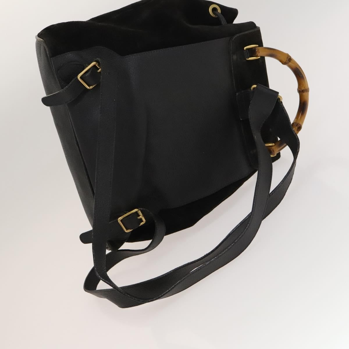 Gucci Vintage Bamboo Backpack Suede and Leather, Black, Suede, Backpack