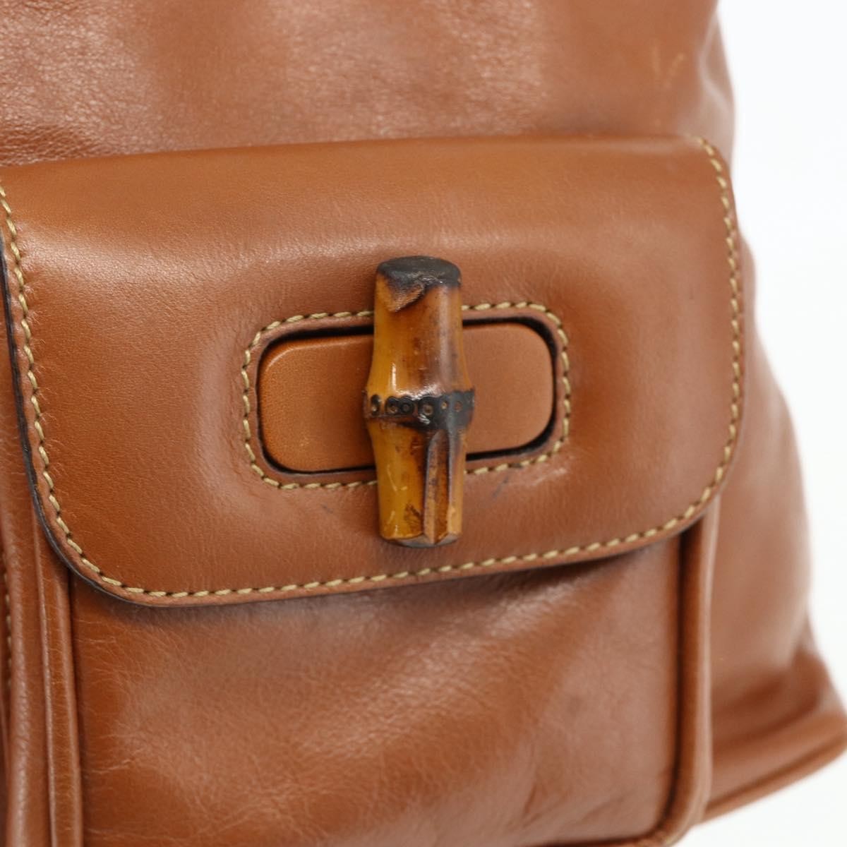 Gucci Vintage Bamboo Backpack Leather, Brown, Leather, Backpack