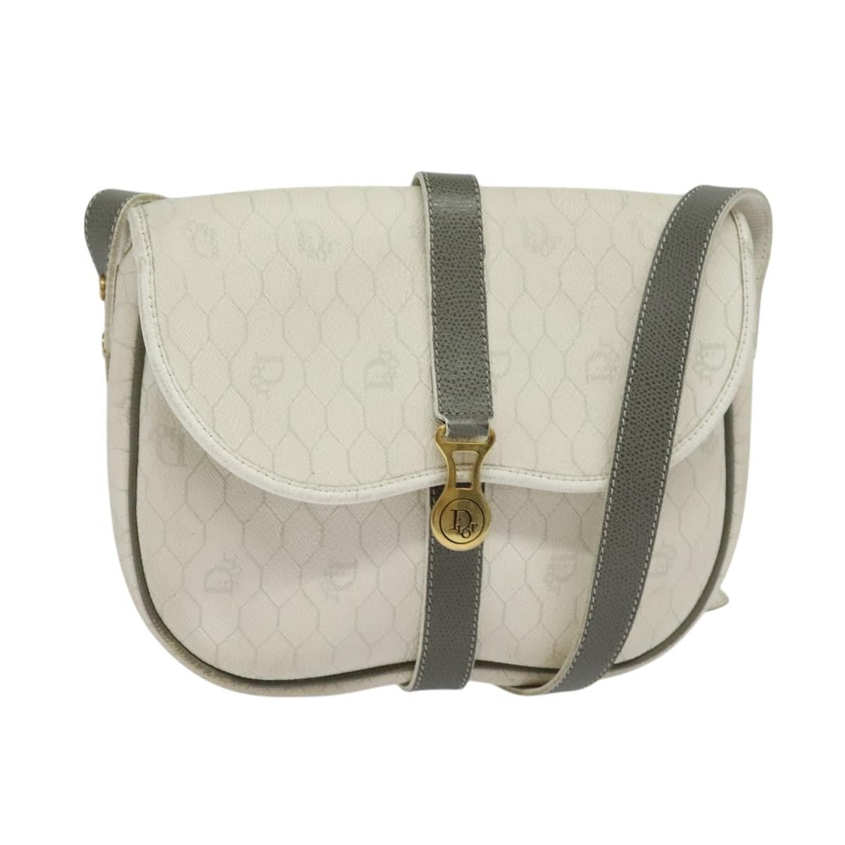 Christian Dior Vintage Honeycomb Flap Crossbody Bag Canvas and Leather, WHITE, CANVAS, Shoulder bag