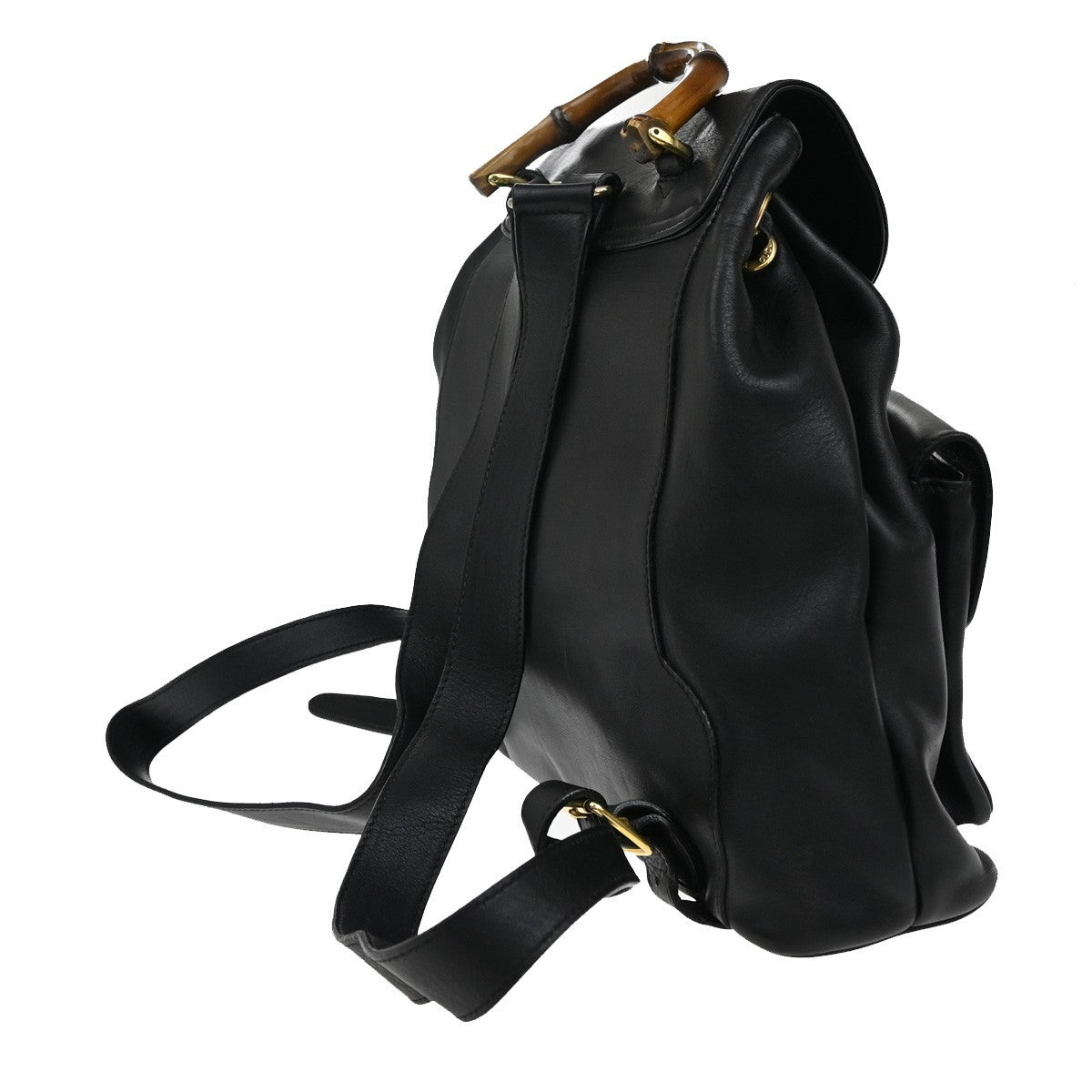 Gucci Vintage Bamboo Backpack Leather, BLACK, LEATHER, Backpack