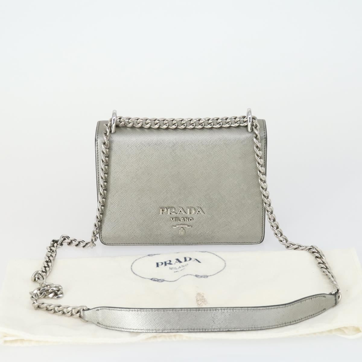 Prada Chain Flap Bag Saffiano Leather, SILVER, LEATHER, Shoulder bag