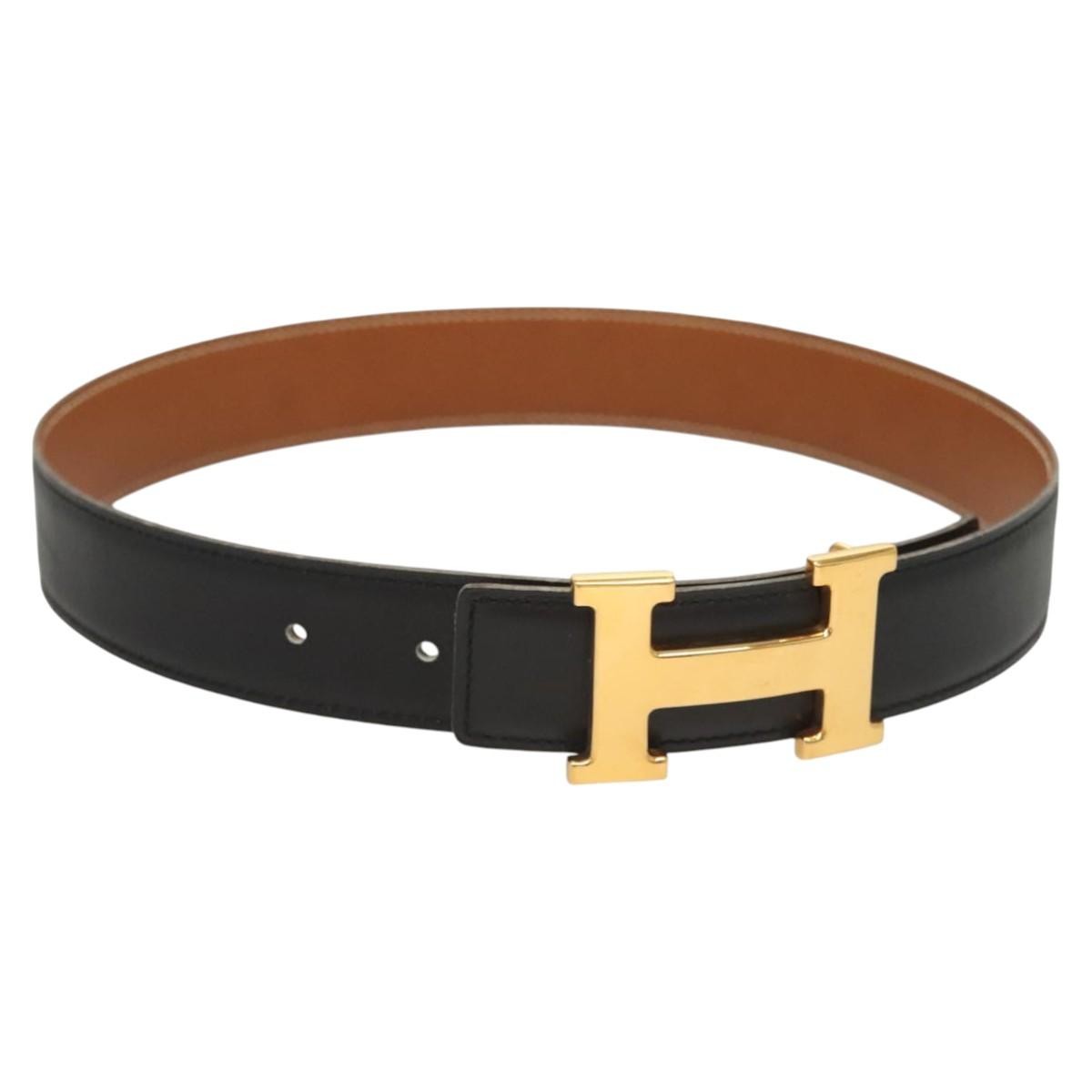 Hermes Constance Belt Leather, BLACK, LEATHER, Belts