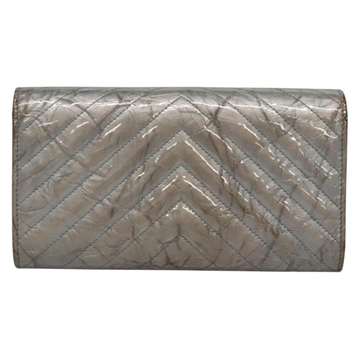 Chanel L-Flap Wallet Chevron Patent, SILVER, PATENT_LEATHER, Wallets