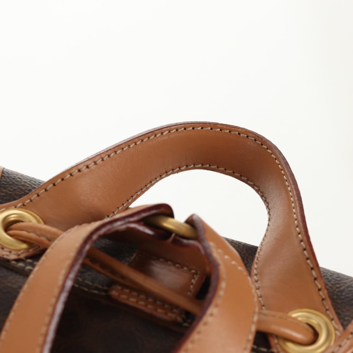 Celine Vintage Drawstring Flap Backpack Macadam Coated Canvas, BROWN, CANVAS, Backpack