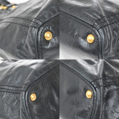Prada Front Pocket Convertible Tote Leather, BLACK, LEATHER, Tote bag