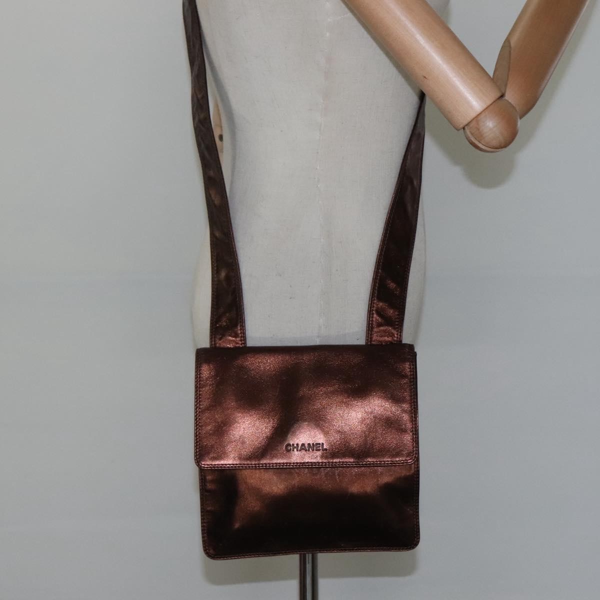 Chanel Vintage Logo Flap Messenger Bag Leather, BROWN, LEATHER, Shoulder bag