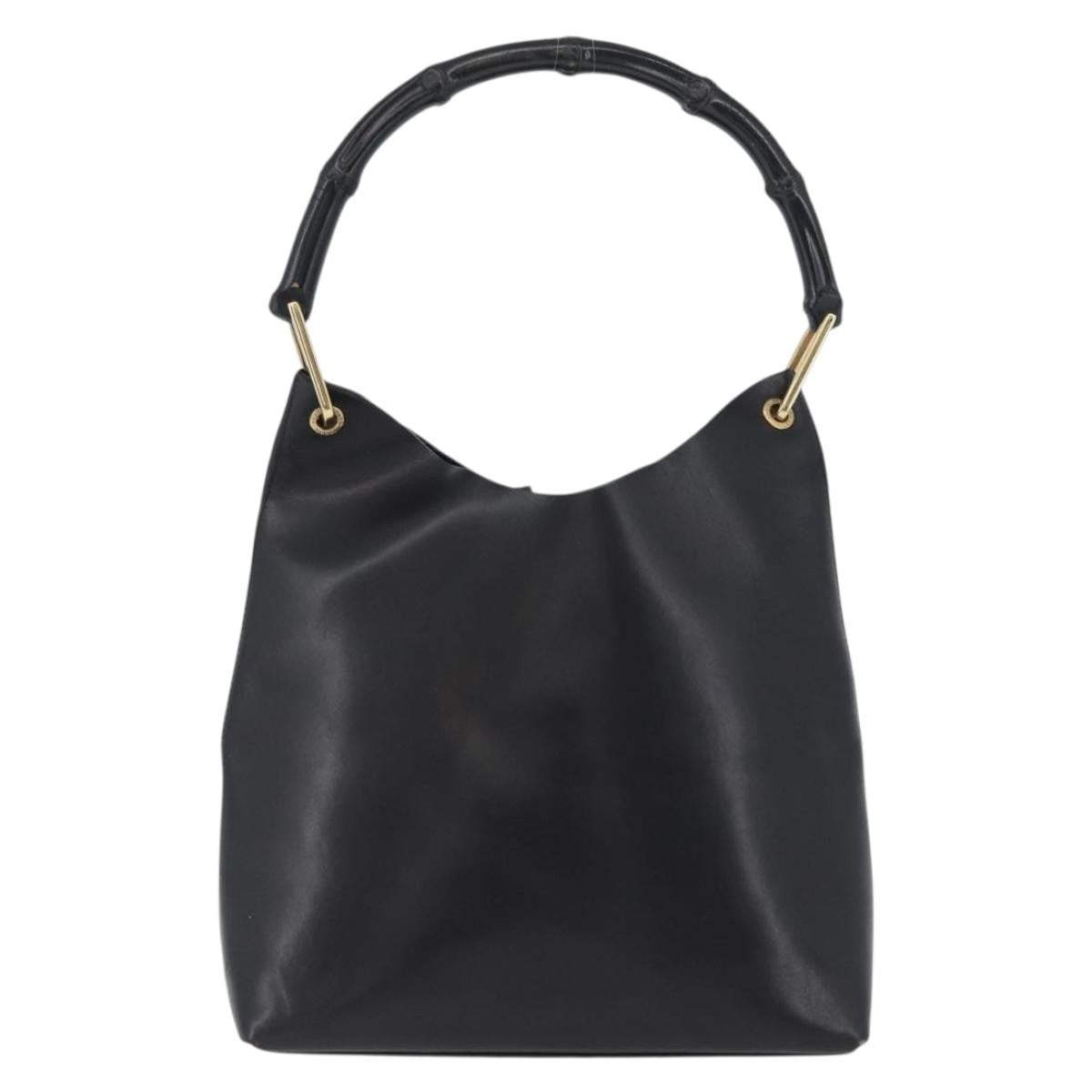 Gucci Vintage Bamboo Hobo Leather, BLACK, LEATHER, Tote bag