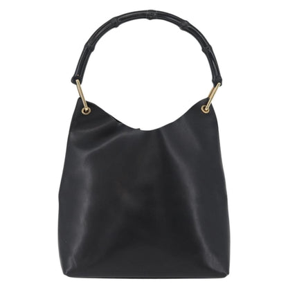 Gucci Vintage Bamboo Hobo Leather, BLACK, LEATHER, Tote bag