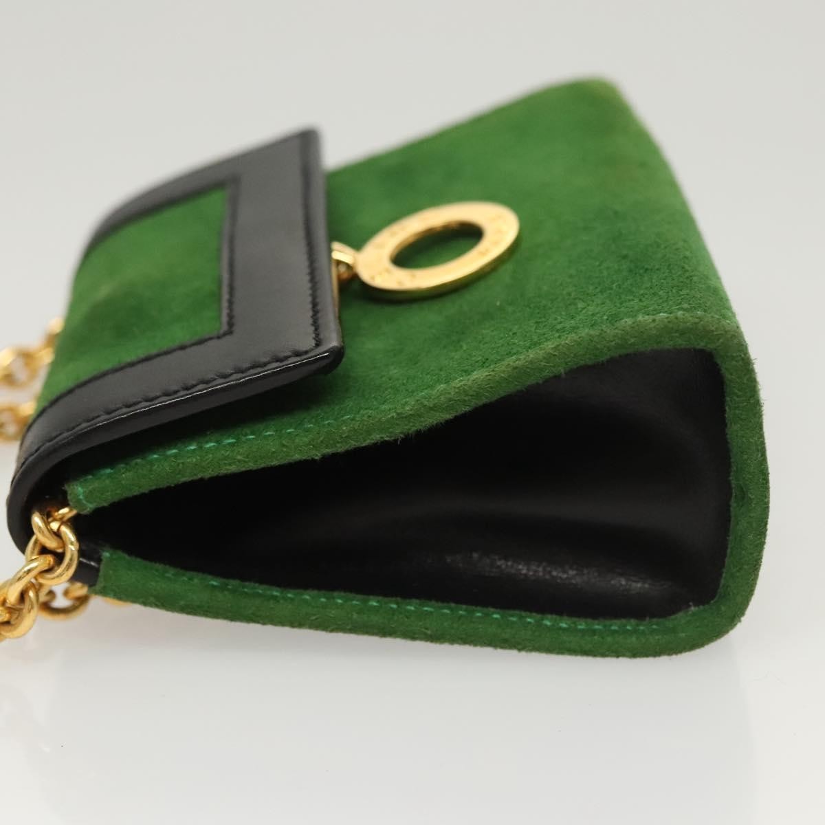Celine Circle logo Suede and Leather, GREEN, SUEDE, Clutche & pouche