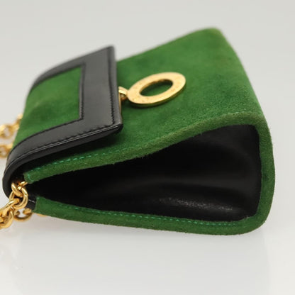Celine Circle logo Suede and Leather, GREEN, SUEDE, Clutche & pouche