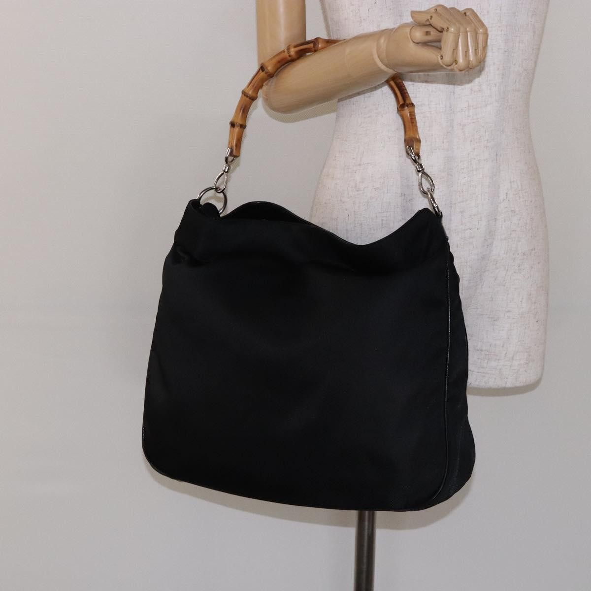 Gucci Vintage Bamboo Shoulder Bag Nylon, BLACK, NYLON, Shoulder bag