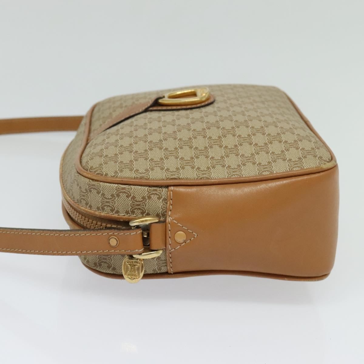 Celine Vintage Macadam Shoulder Bag Canvas and Leather, Beige, Canvas, Shoulder Bag