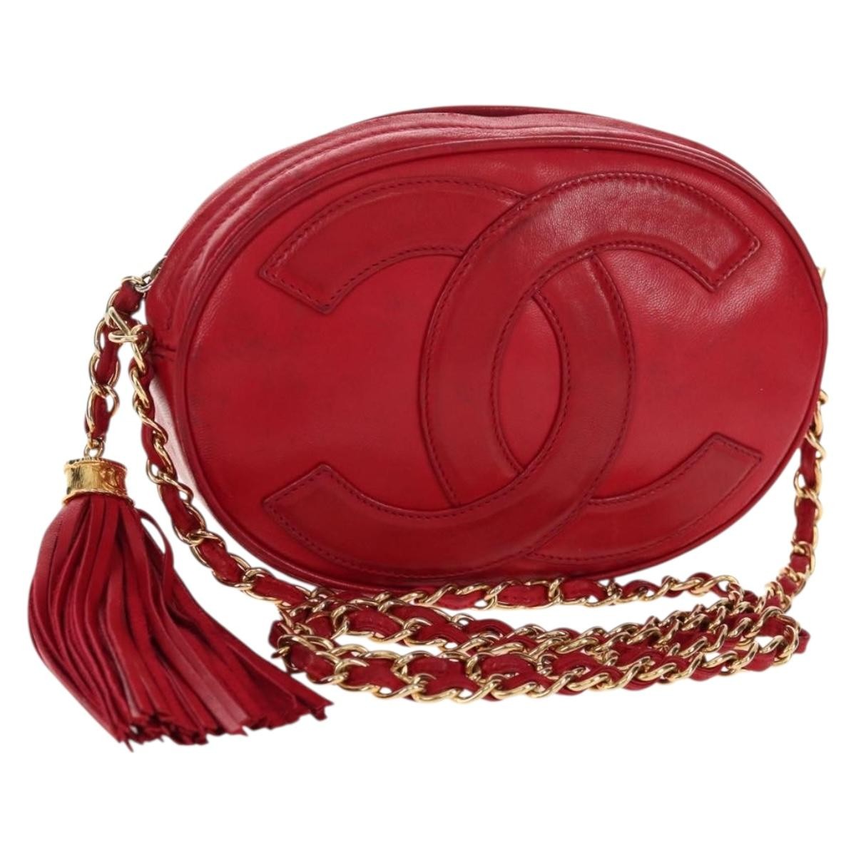 Chanel Vintage Oval CC Tassel Crossbody Bag Leather, RED, LEATHER, Shoulder bag