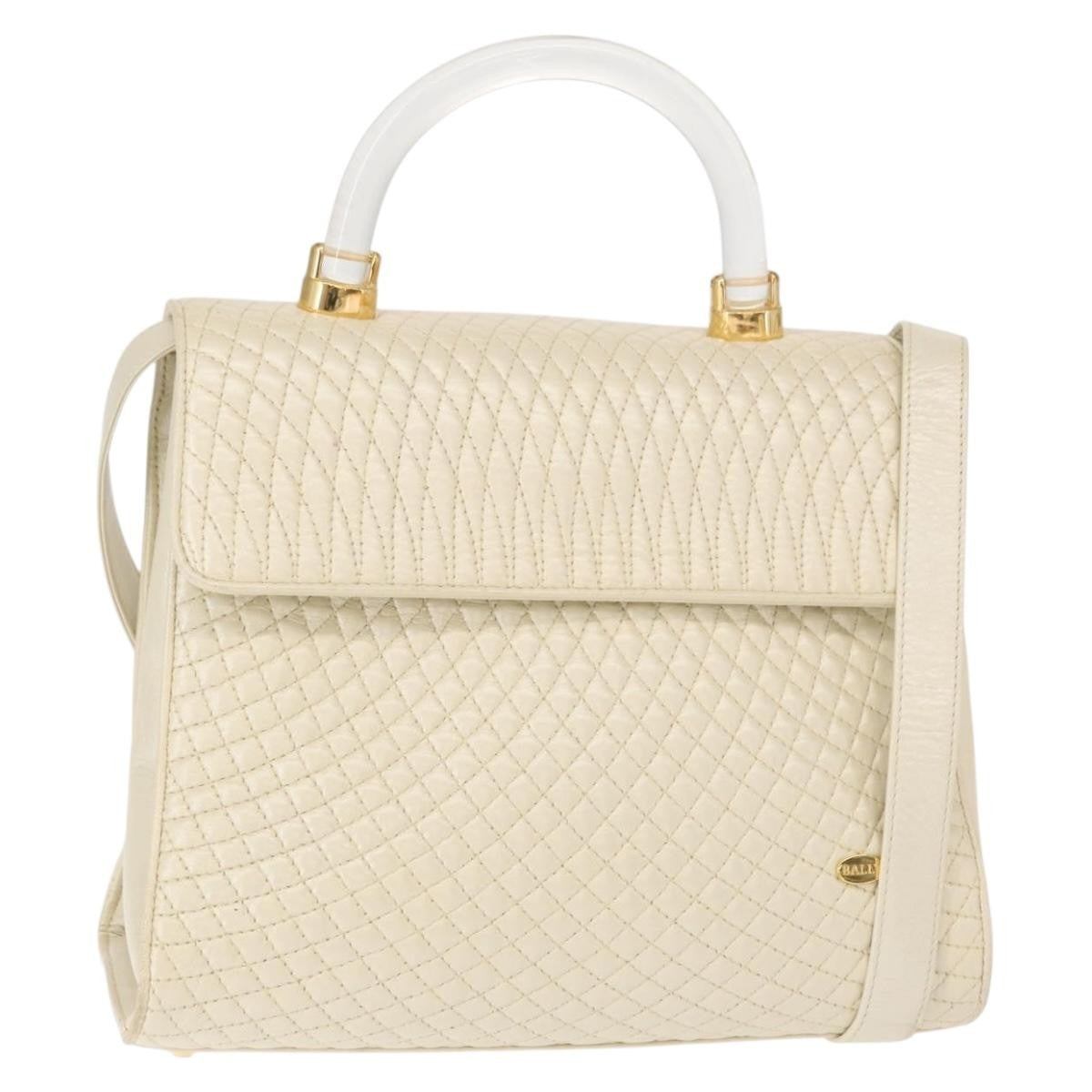 Bally Vintage Handbag Quilted Leather, BEIGE, LEATHER, Handbag