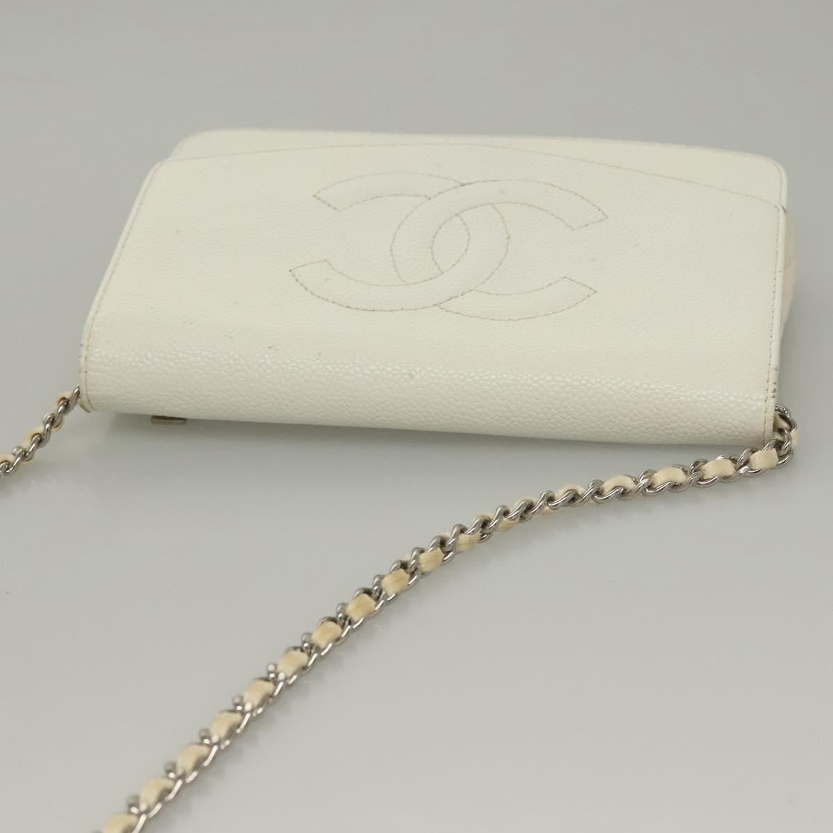 Chanel Vintage Timeless Wallet on Chain Caviar, WHITE, LEATHER, Clutche & pouche