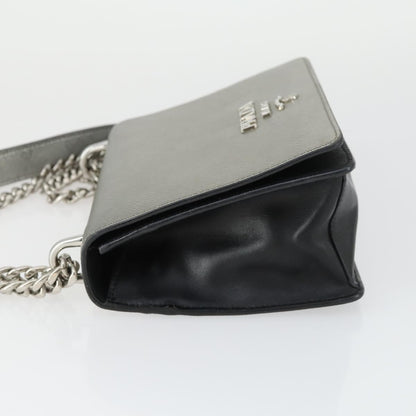 Prada Chain Flap Bag Saffiano Leather, SILVER, LEATHER, Shoulder bag