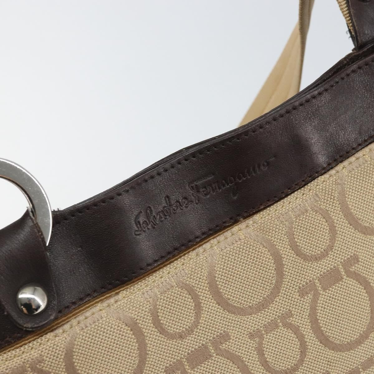 Salvatore Ferragamo Gancini Shoulder Bag Canvas, BEIGE, CANVAS, Shoulder bag