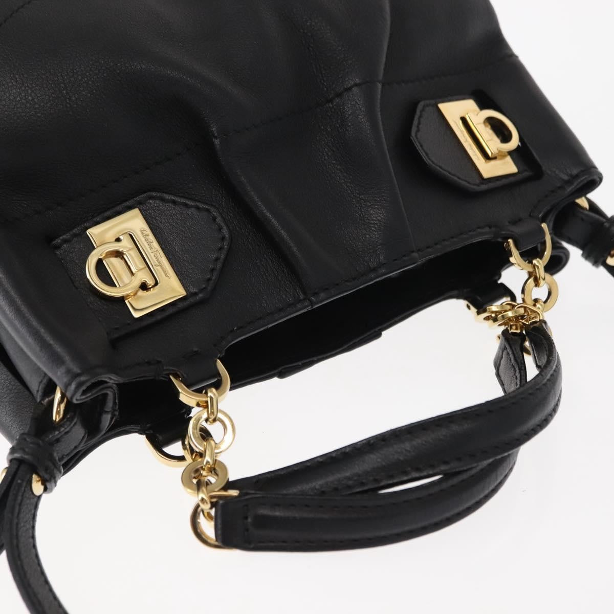 Salvatore Ferragamo W Chain Tote Leather, BLACK, LEATHER, Handbag