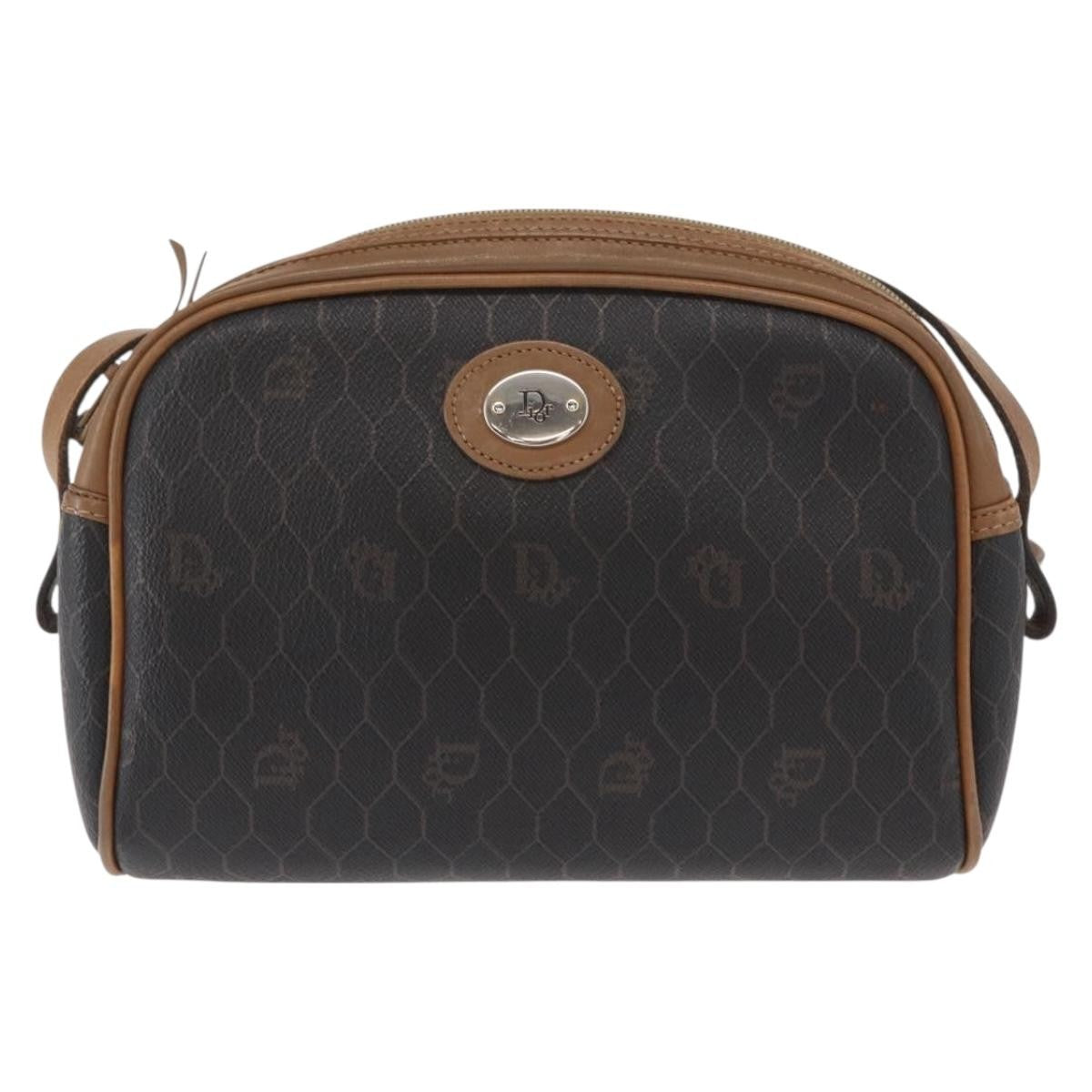 Christian Dior Vintage Honeycomb Shoulder Bag Canvas and Leather, BLACK, CANVAS, Shoulder bag