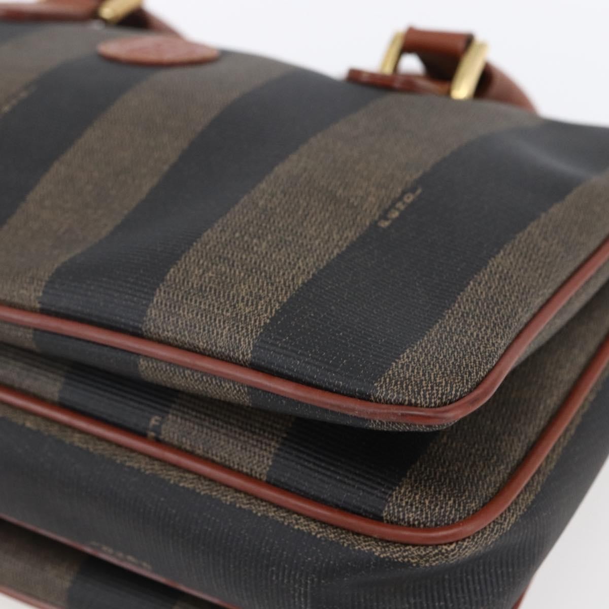 Fendi Vintage Pequin Convertible Boston Bag Coated Canvas, BROWN, CANVAS, Handbag