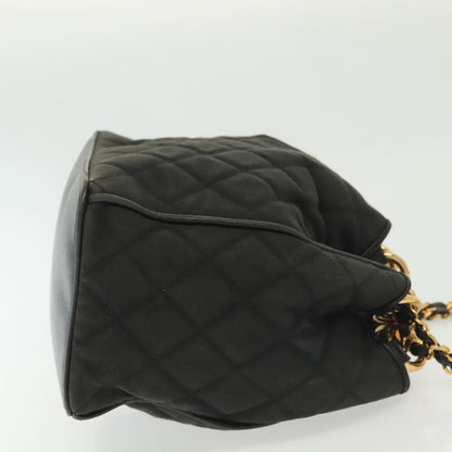 Chanel Vintage Drawstring Chain Bucket Bag Quilted Canvas, BLACK, CANVAS, Shoulder bag
