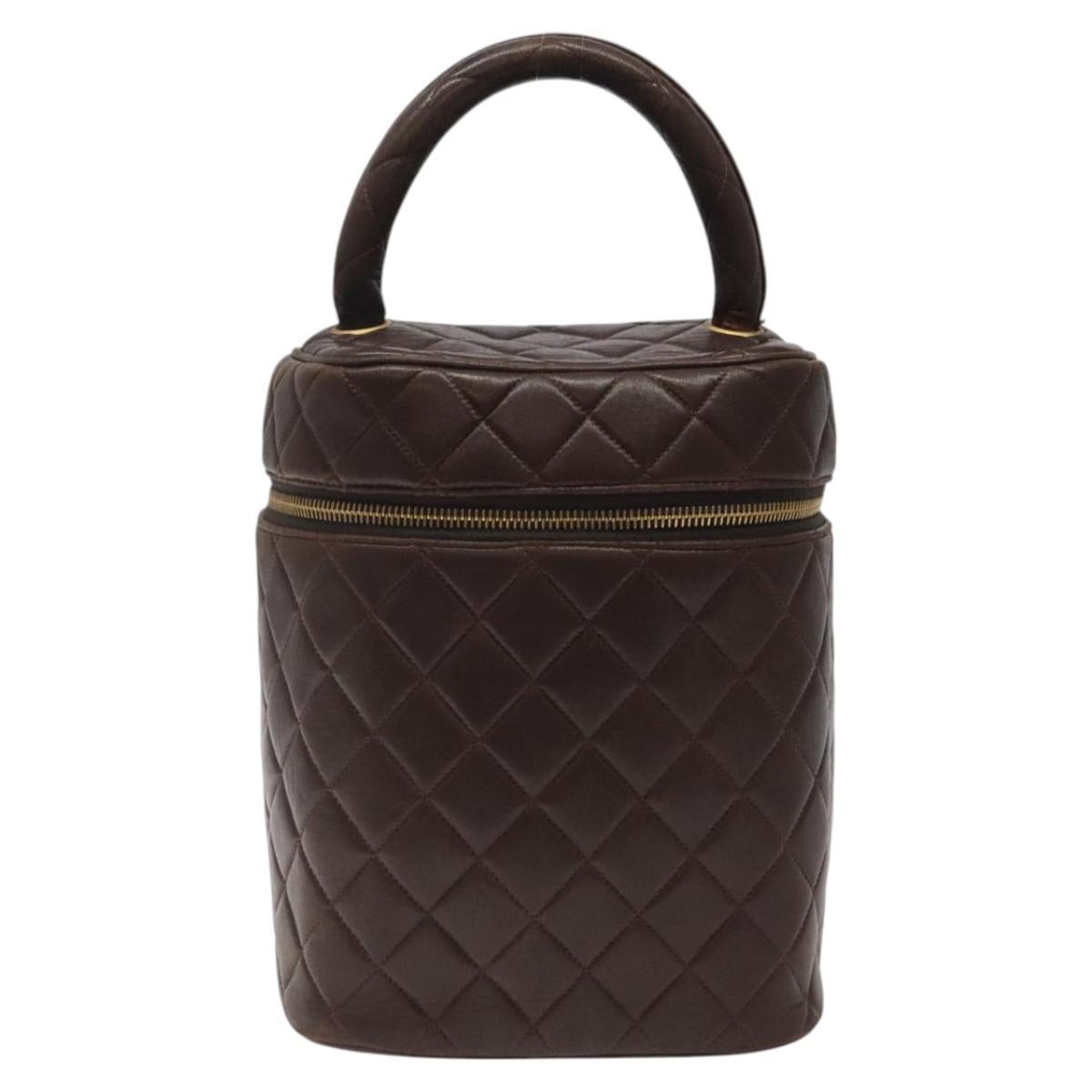 Chanel Vanity pouch Leather, BROWN, LEATHER, Toiletry Case