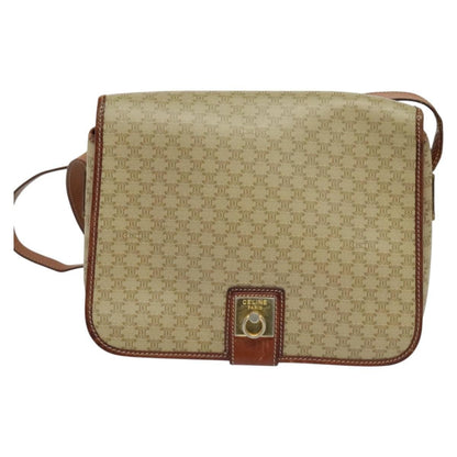 Celine Vintage Macadam Shoulder Bag Canvas and Leather, BEIGE, CANVAS, Shoulder bag