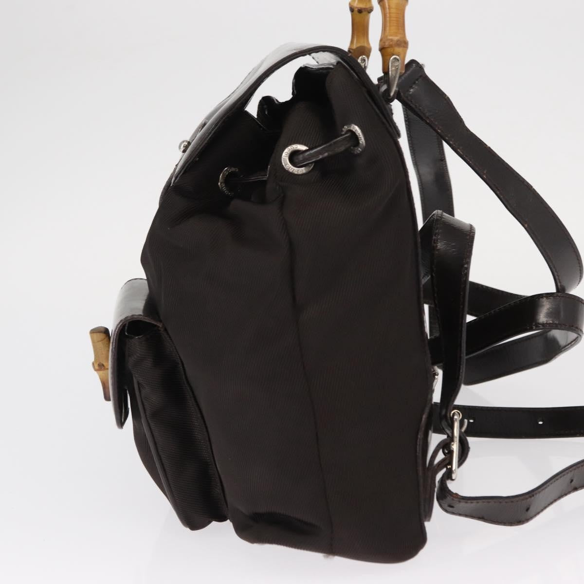 Gucci Vintage Bamboo Backpack Nylon and Patent Leather, BLACK, NYLON, Backpack