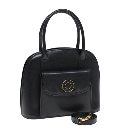 Celine Circle Logo Handbag Leather, BLACK, LEATHER, Handbag