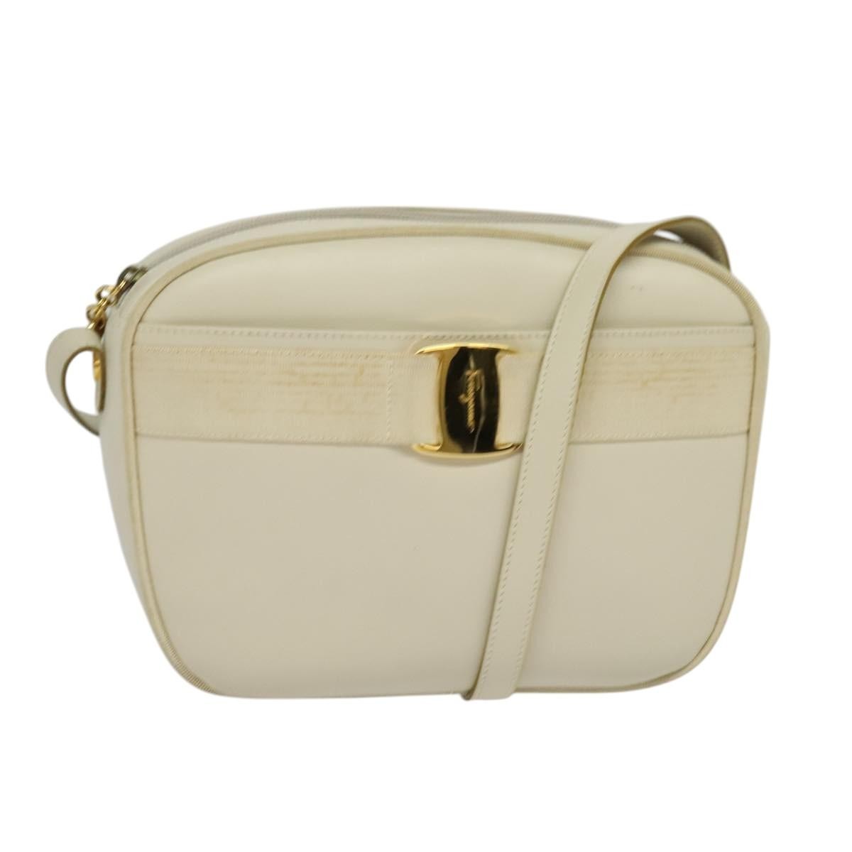 Salvatore Ferragamo Vala Shoulder Bag Leather, WHITE, LEATHER, Shoulder bag