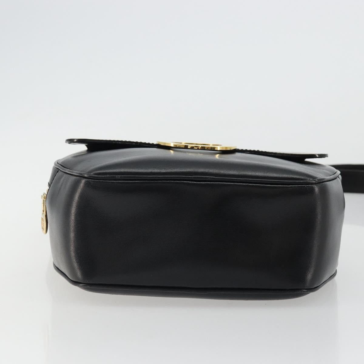 Celine Circle Logo Shoulder Bag Leather, Black, Leather, Shoulder Bag