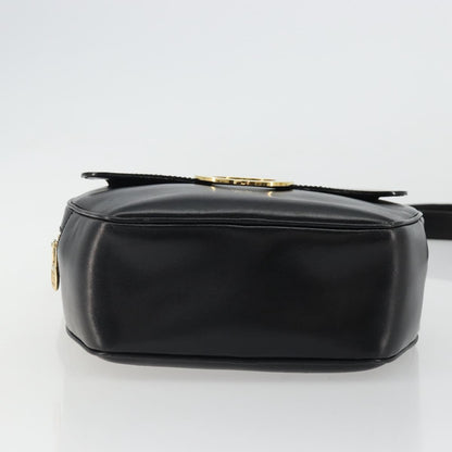 Celine Circle Logo Shoulder Bag Leather, Black, Leather, Shoulder Bag