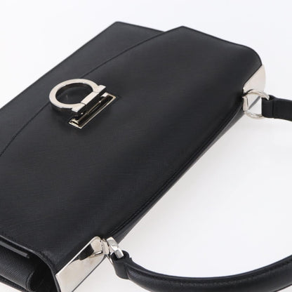 Salvatore Ferragamo Gancini handbag Leather, BLACK, LEATHER, Shoulder bag