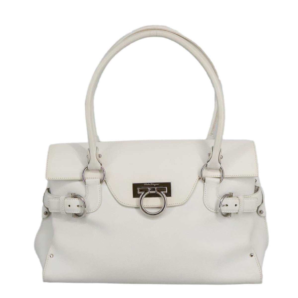 Salvatore Ferragamo Virna Satchel Leather, WHITE, LEATHER, Shoulder bag