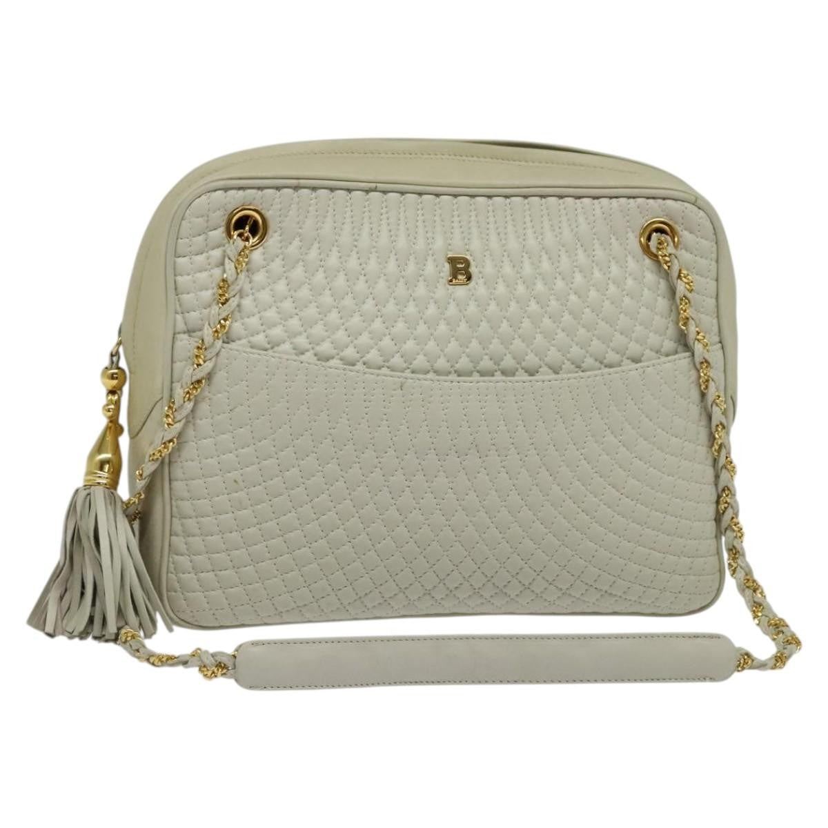 Bally Vintage Chain Shoulder Bag Quilted Leather, Ecru, Leather, Shoulder Bag
