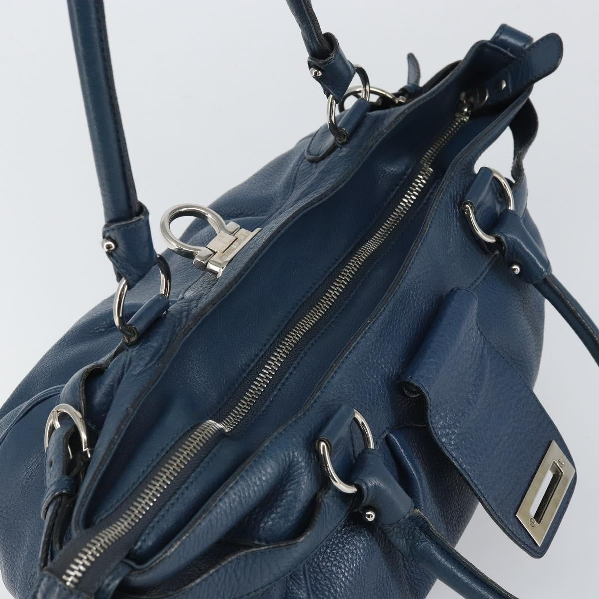 Salvatore Ferragamo Gancini handbag Leather, BLUE, LEATHER, Handbag
