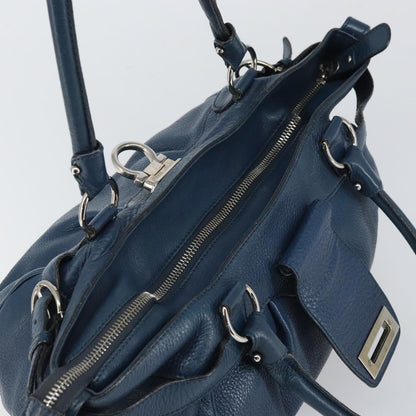 Salvatore Ferragamo Gancini handbag Leather, BLUE, LEATHER, Handbag