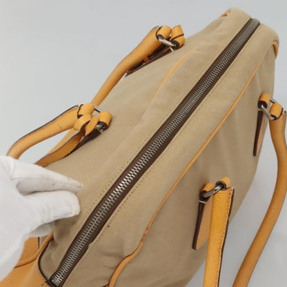 Prada Bauletto Bag Canvas with Leather, BEIGE, CANVAS, Handbag