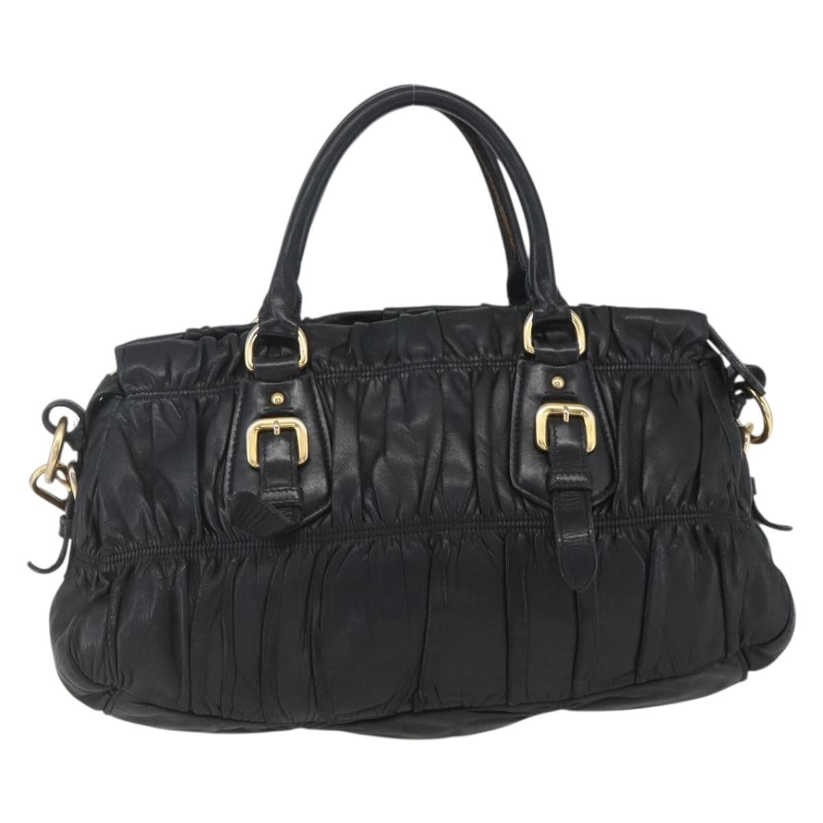 Prada Gaufre Convertible Satchel Nappa Leather, BLACK, LEATHER, Handbag