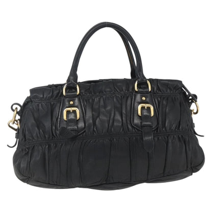 Prada Gaufre Convertible Satchel Nappa Leather, BLACK, LEATHER, Handbag