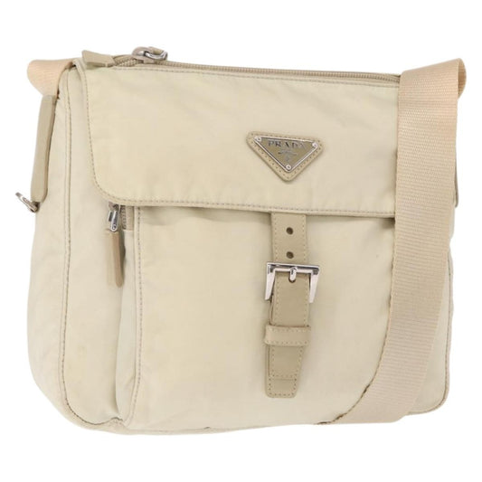 Prada Buckle Messenger Bag Tessuto, BEIGE, NYLON, Shoulder bag