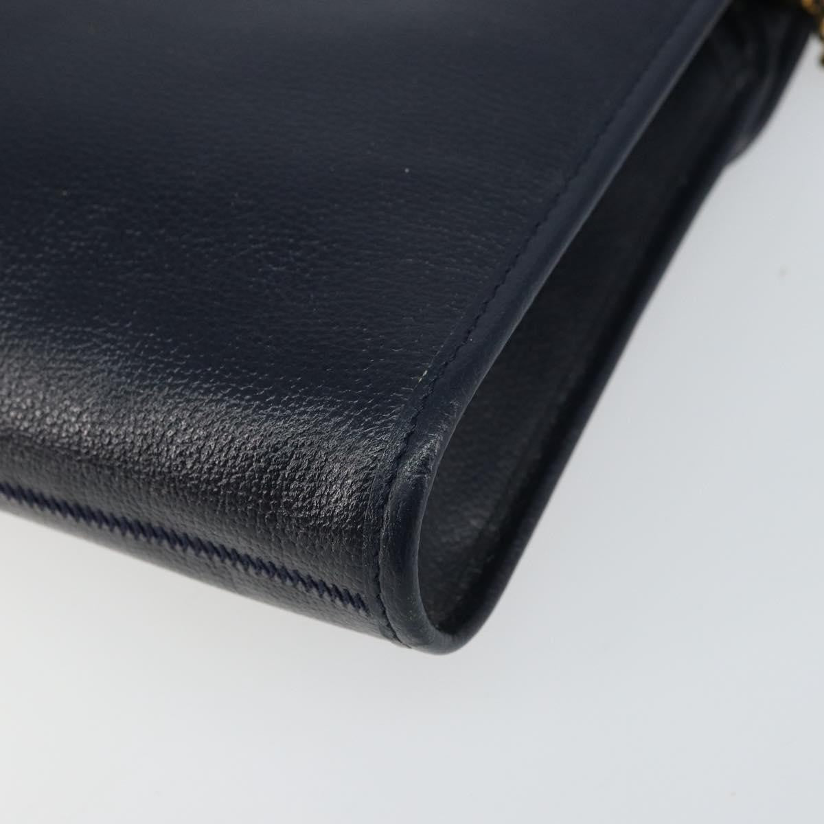 Christian Dior Vintage Chain Flap Shoulder Bag Leather, NAVY, LEATHER, Shoulder bag