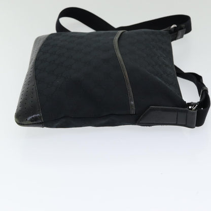 Gucci Zip Messenger Bag GG Canvas with Perforated Leather, BLACK, CANVAS, Crossbody bag