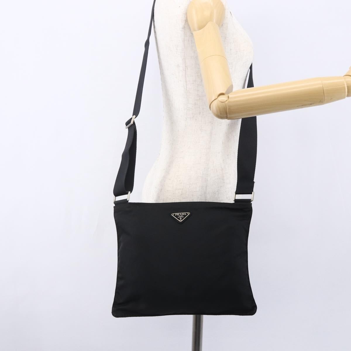 Prada Flat Messenger Bag Tessuto, BLACK, NYLON, Shoulder bag